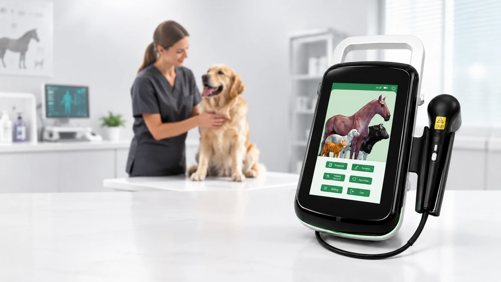 LYRA veterinary laser system with guided treatment software in a modern clinic